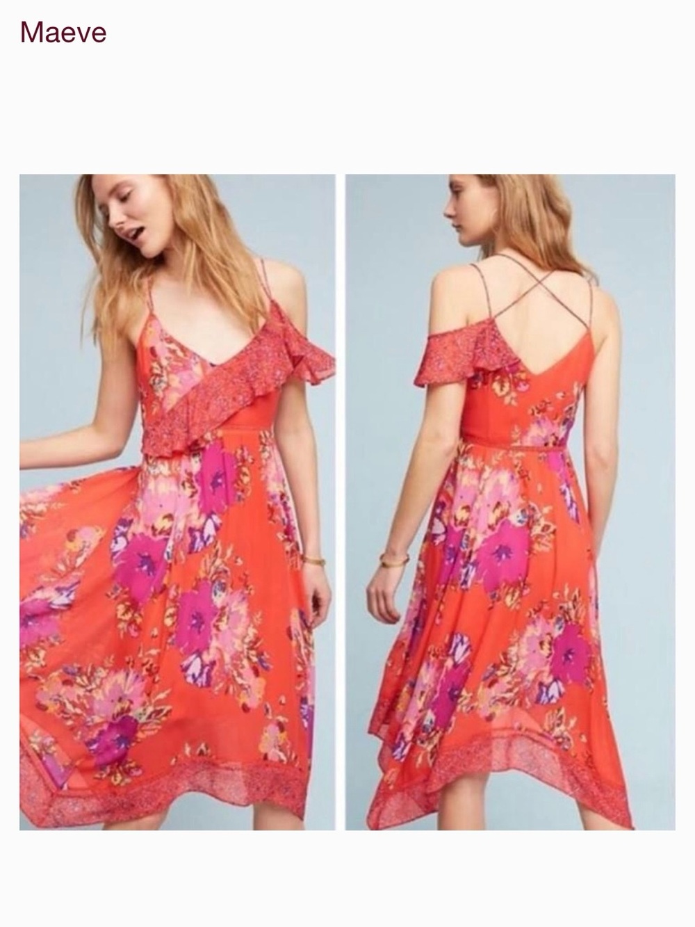 Anthropologie Maeve Grecia Ruffle Midi Dress Floral Size 0